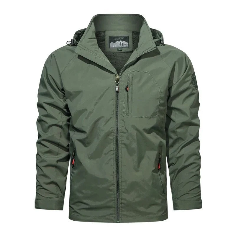 Herren Leichte Wind- und Regenjacke mit Kapuze Atmungsaktive Softshell-Membran und Brusttasche Drune