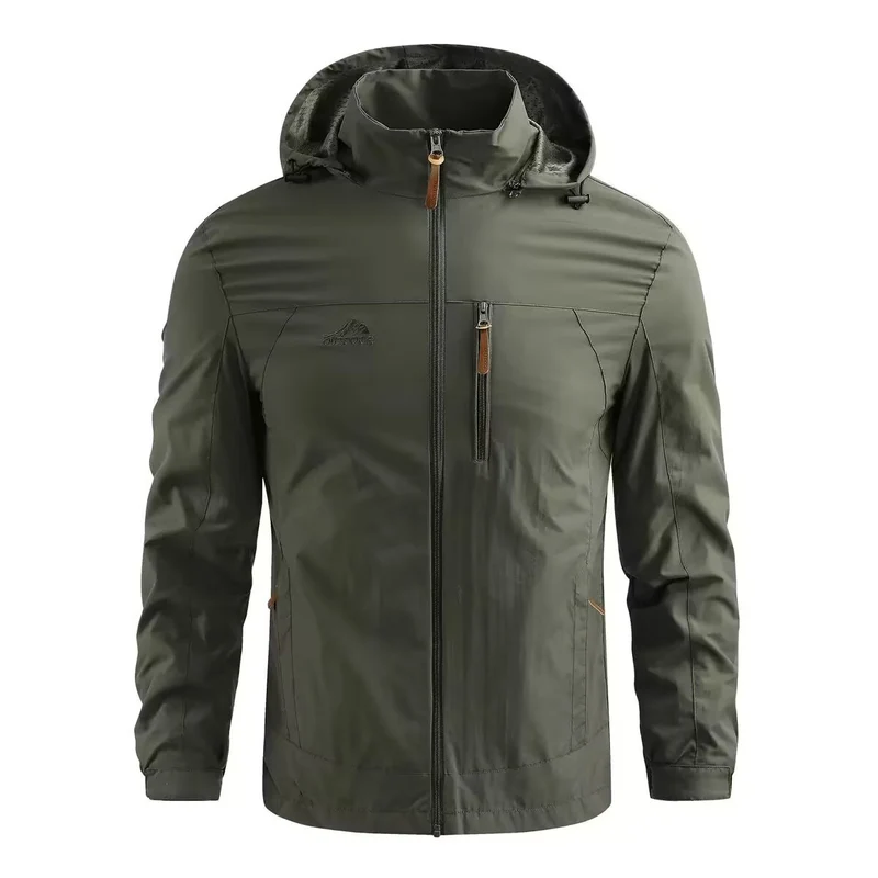 Herren Leichte wasserdichte Regenjacke mit Kapuze und Brustreißverschluss Drune