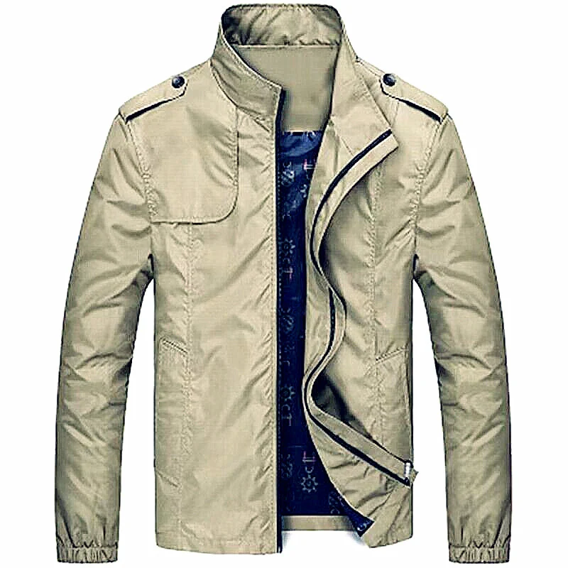 Herren Leichte Fieldjacke mit Stehkragen, Epauletten und gemustertem Innenfutter Drune