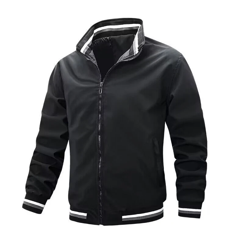 Herren Leichte Bomberjacke im Retro-Sportstil mit Stehkragen und gestreiften Rippbündchen Drune