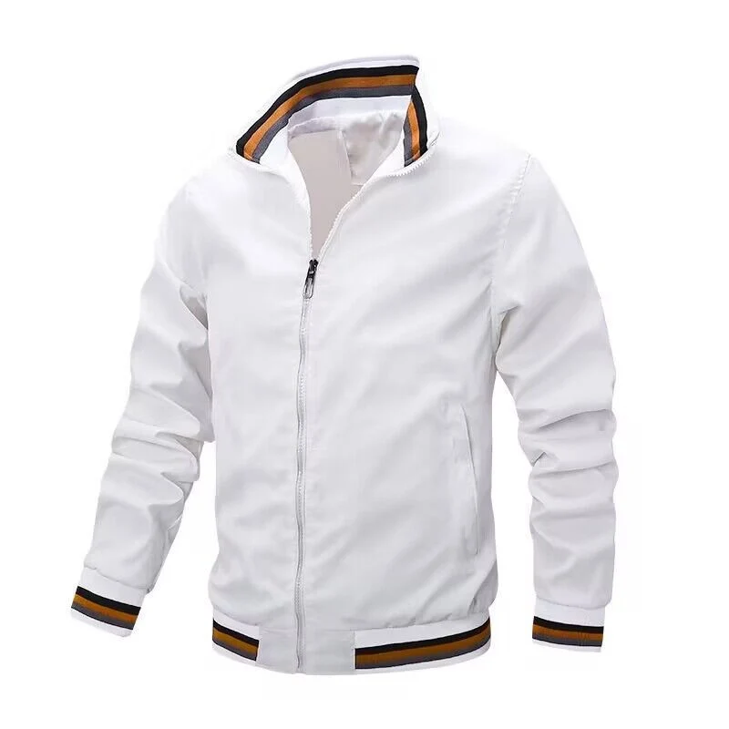 Herren Leichte Bomberjacke im Retro-Sportstil mit Stehkragen und gestreiften Rippbündchen Drune