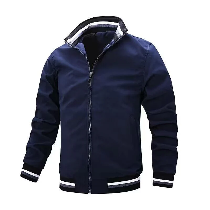 Herren Leichte Bomberjacke im Retro-Sportstil mit Stehkragen und gestreiften Rippbündchen Drune