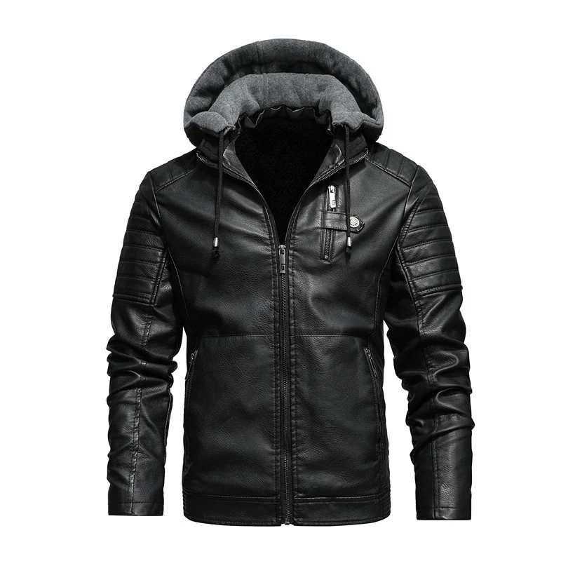 Herren Lederimitatjacke mit Kapuze und Teddyfutter Drune