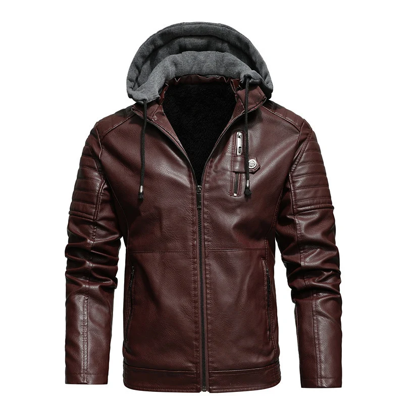 Herren Lederimitatjacke mit Kapuze und Teddyfutter Drune