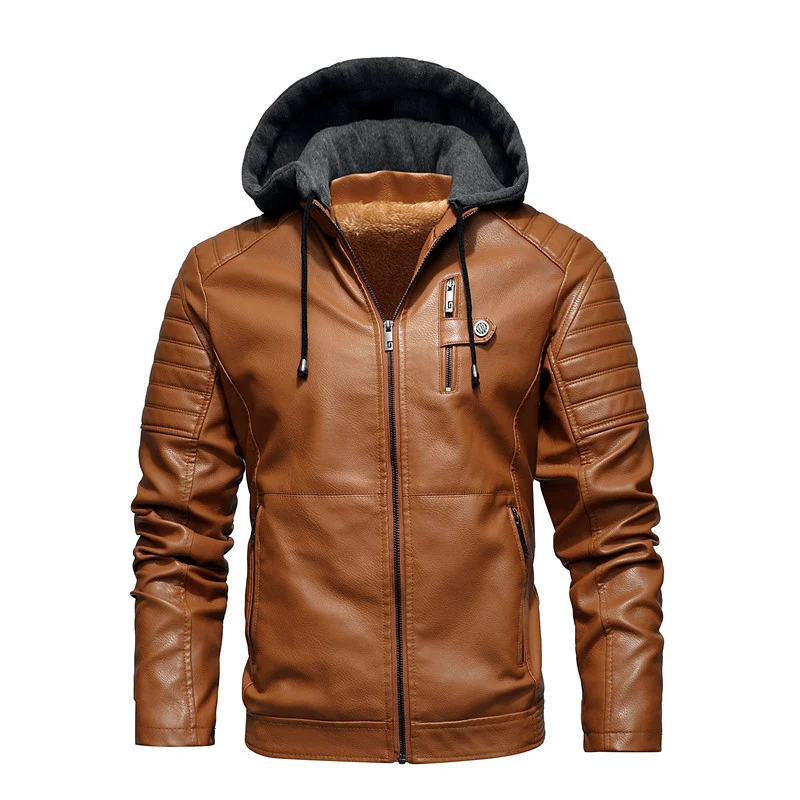 Herren Lederimitatjacke mit Kapuze und Teddyfutter Drune