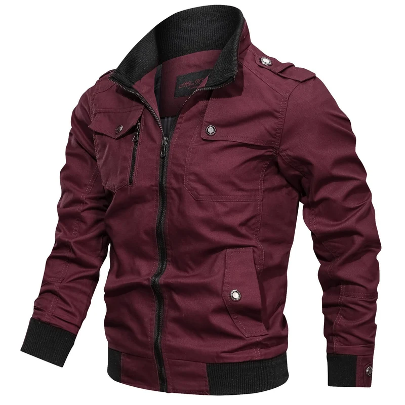 Herren Kurzjacke im Military-Stil mit Reißverschluss, Rippkragen und Schulterklappen Drune