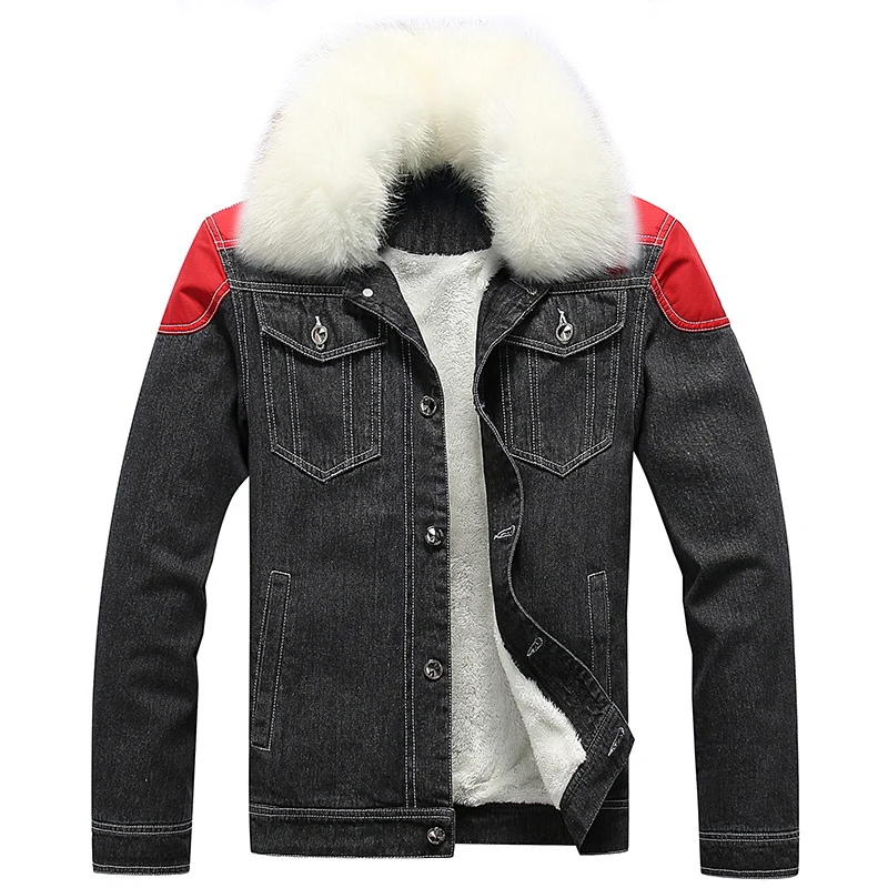 Herren Jeansjacke mit Teddyfutter, Kunstfellkragen und Used-Details Drune