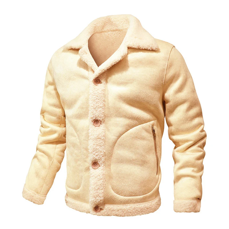 Herren Jacke im Aviator‑Stil mit Teddyfutter, Kunstvelours & Reißverschlusstasche Drune