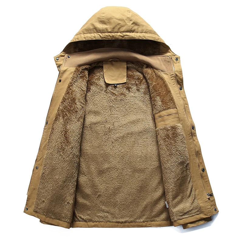 Herren Gefütterte Winterparka mit Teddy-Fleece-Innenfutter, Kapuze und Multifunktionstaschen Drune