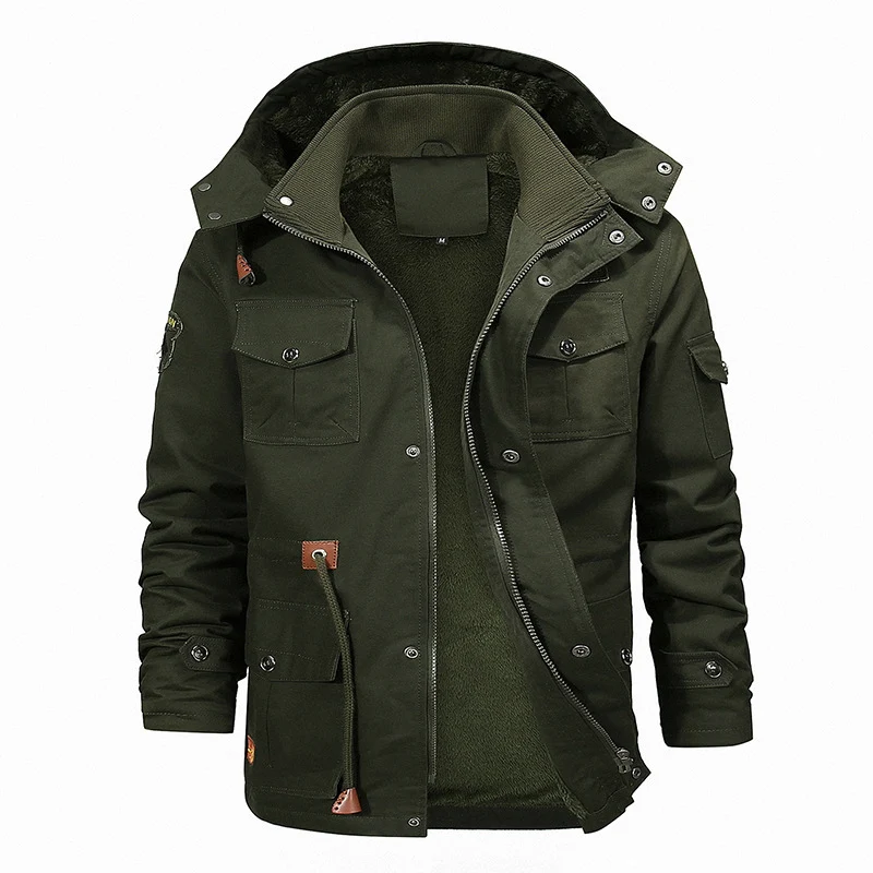 Herren Gefütterte Winterparka mit Teddy-Fleece-Innenfutter, Kapuze und Multifunktionstaschen Drune