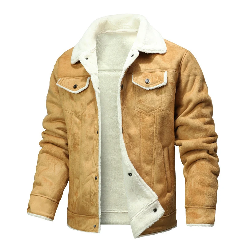 Herren Gefütterte Wildlederimitat-Jacke mit Sherpa-Futter und Hemdkragen Drune
