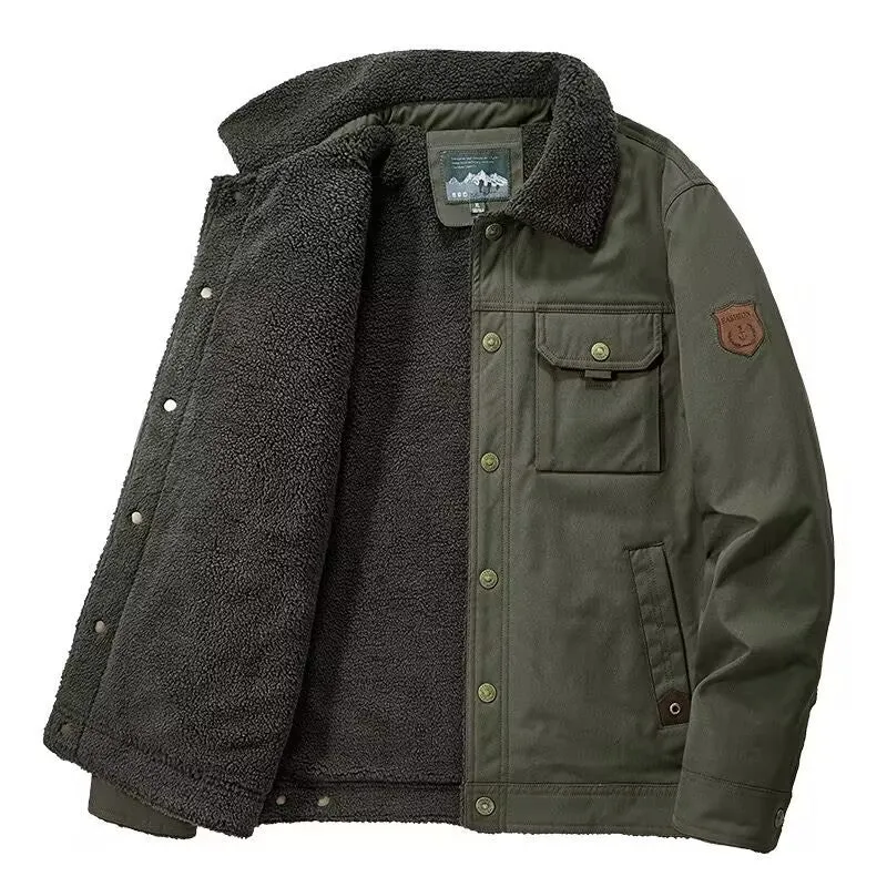 Herren Gefütterte Canvas-Arbeitsjacke mit Sherpa-Innenfutter und Hemdkragen Drune
