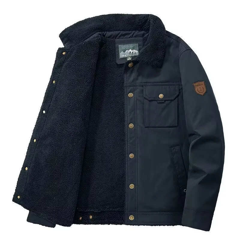 Herren Gefütterte Canvas-Arbeitsjacke mit Sherpa-Innenfutter und Hemdkragen Drune
