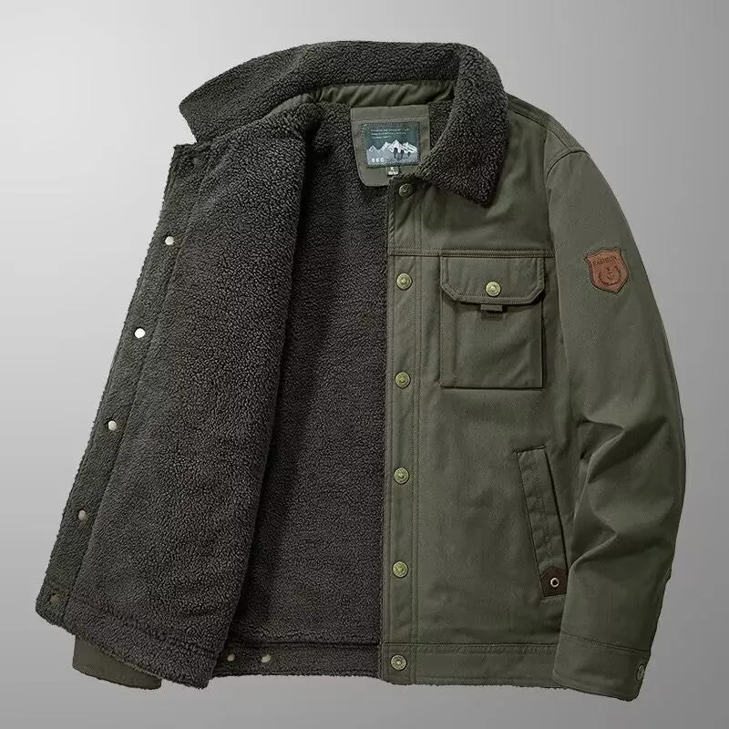Herren Gefütterte Canvas-Arbeitsjacke mit Sherpa-Innenfutter und Hemdkragen Drune