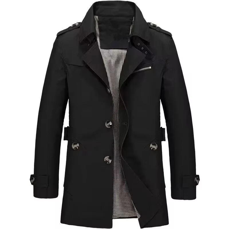 Herren Doppelreihiger Trenchcoat mit Epauletten und karierter Innenseite Drune