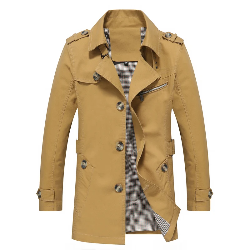 Herren Doppelreihiger Trenchcoat mit Epauletten und karierter Innenseite Drune