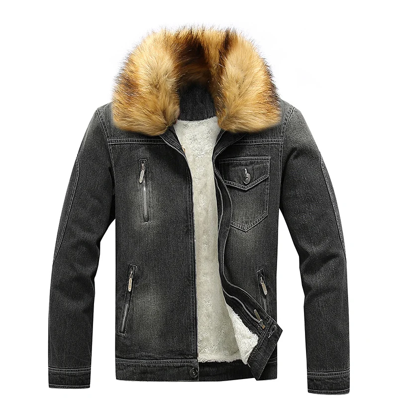 Herren Denimjacke mit Sherpa-Innenfutter und abnehmbarem Kunstfellkragen Drune