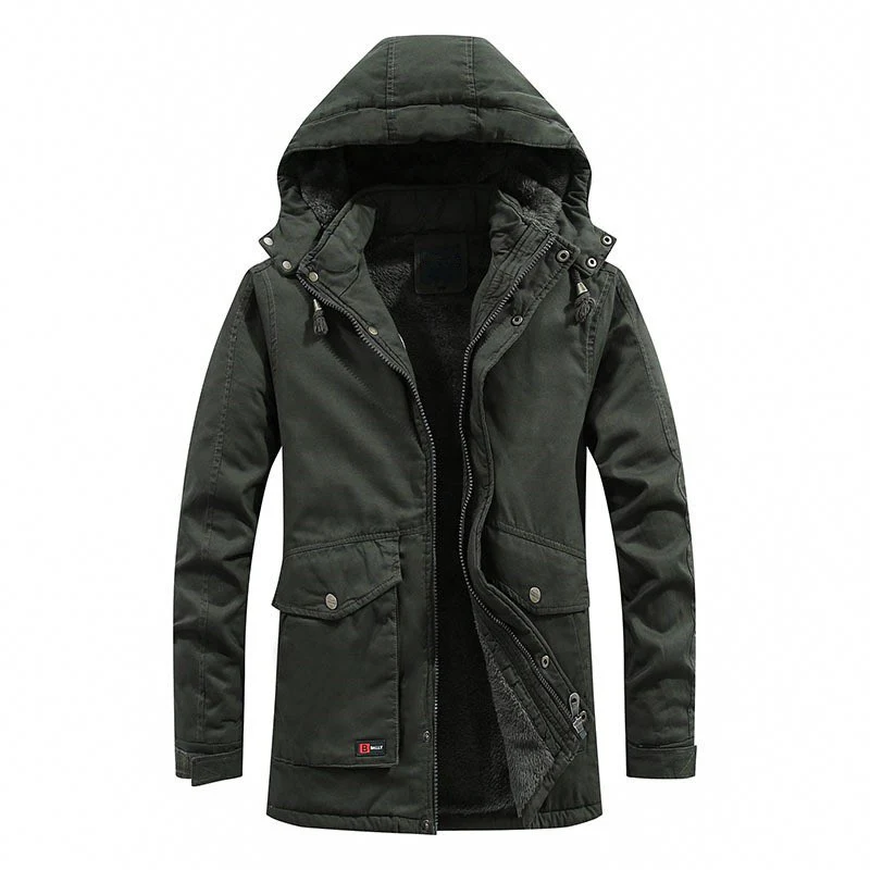 Herren Canvas-Parka mit Sherpa-Innenseite, verlängerter Schnitt und Utility-Ärmeltasche Drune