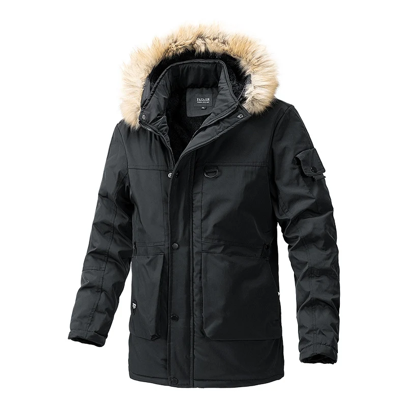 Herren Canvas-Parka mit Sherpa-Innenseite, verlängerter Schnitt und Utility-Ärmeltasche Drune