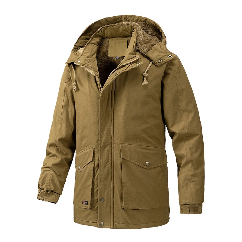 Herren Canvas-Parka mit Sherpa-Innenseite, verlängerter Schnitt und Utility-Ärmeltasche Drune
