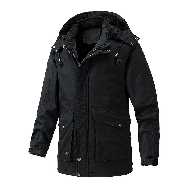 Herren Canvas-Parka mit Sherpa-Innenseite, verlängerter Schnitt und Utility-Ärmeltasche Drune