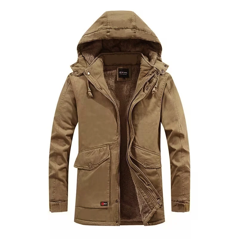 Herren Canvas-Parka mit Sherpa-Innenseite, verlängerter Schnitt und Utility-Ärmeltasche Drune
