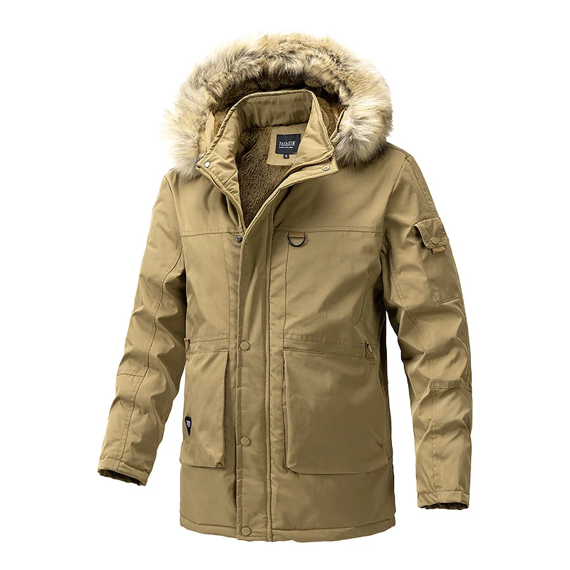 Herren Canvas-Parka mit Sherpa-Innenseite, verlängerter Schnitt und Utility-Ärmeltasche Drune