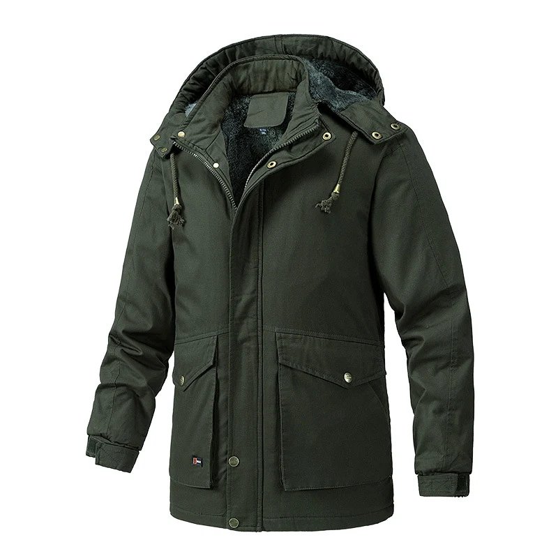 Herren Canvas-Parka mit Sherpa-Innenseite, verlängerter Schnitt und Utility-Ärmeltasche Drune
