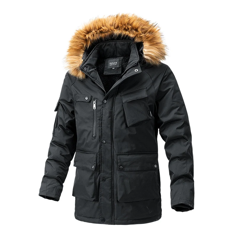 Herren Canvas-Parka mit Sherpa-Innenseite, verlängerter Schnitt und Utility-Ärmeltasche Drune