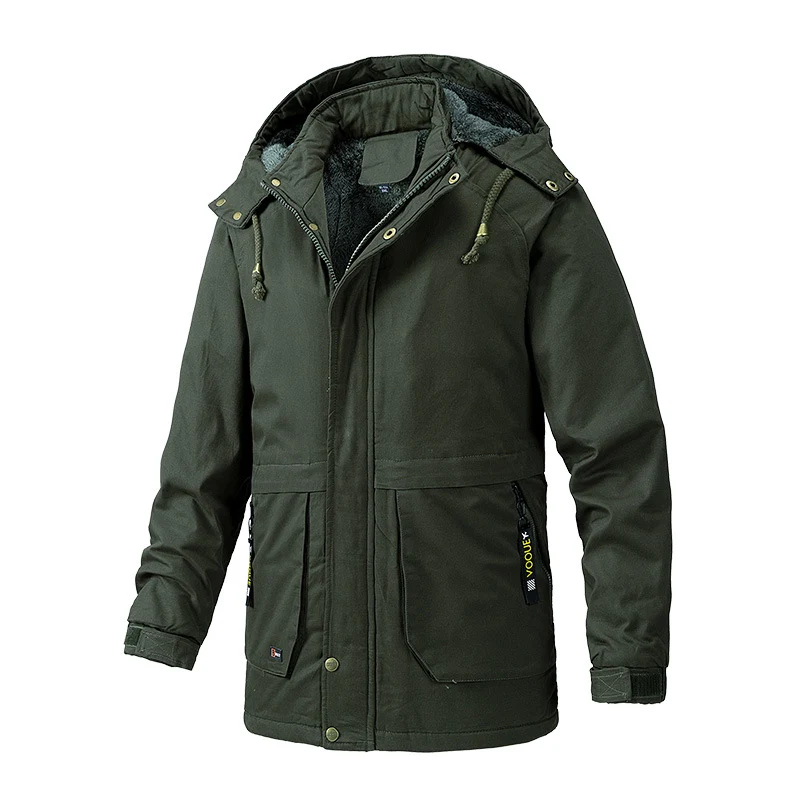 Herren Canvas-Parka mit Sherpa-Innenseite, verlängerter Schnitt und Utility-Ärmeltasche Drune