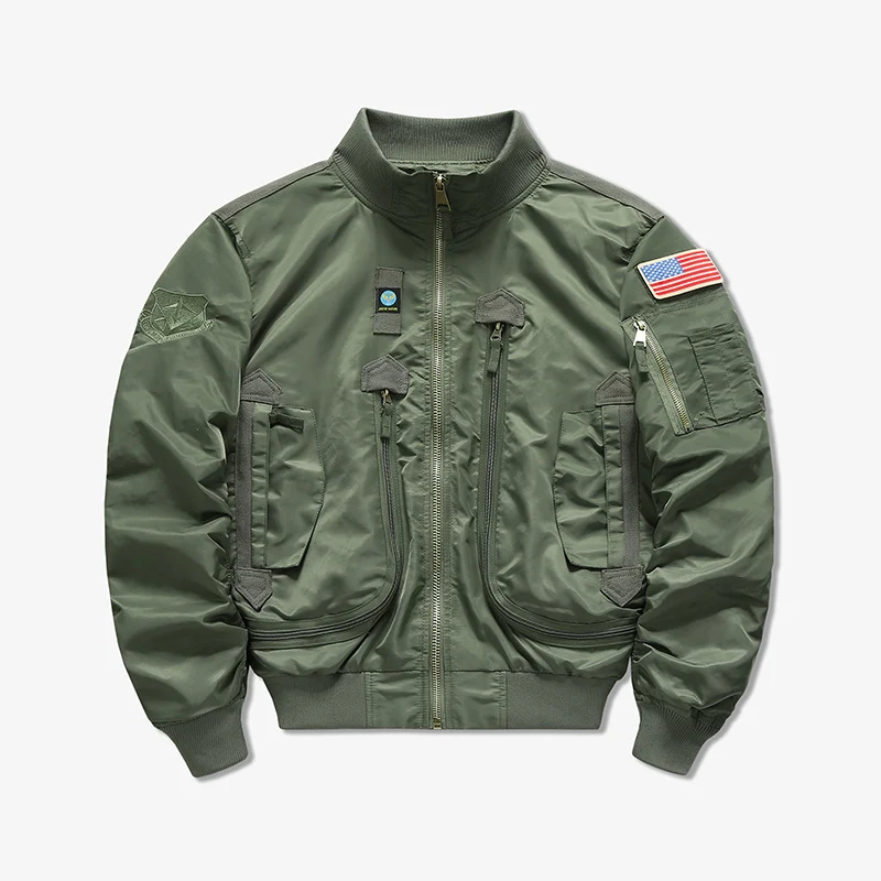 Herren Camouflage-Bomberjacke im Fliegerstil mit Mehrfach-Taschen und Strickbündchen Drune