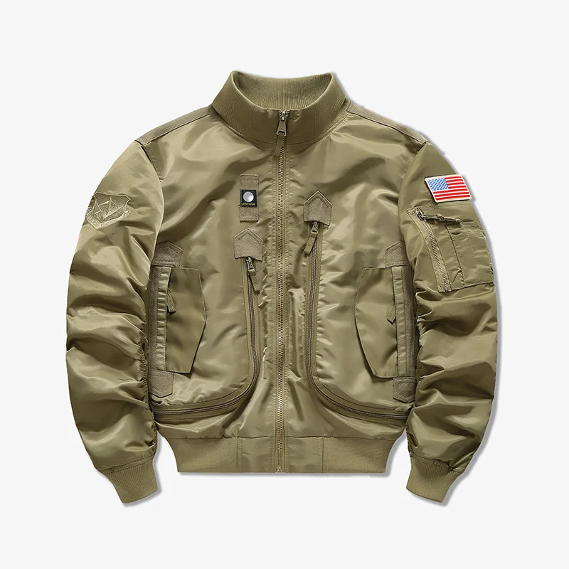 Herren Camouflage-Bomberjacke im Fliegerstil mit Mehrfach-Taschen und Strickbündchen Drune