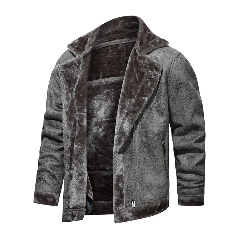 Herren Bikerjacke aus Lederimitat mit Teddyfutter Drune