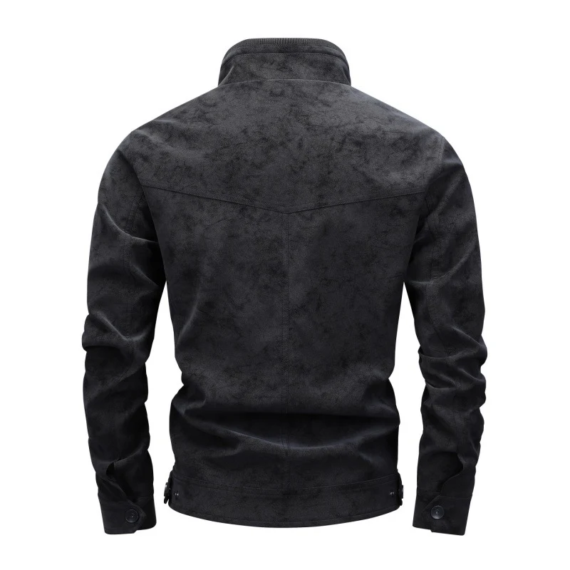 Herren Bikerjacke aus Lederimitat mit Stehkragen und modischen Brusttaschen Drune