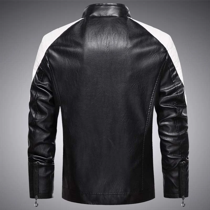 Herren Biker-Lederimitatjacke im Racing-Stil mit Stehkragen und Reißverschlusstaschen Drune