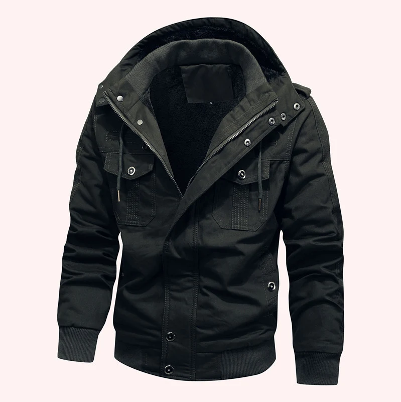 Herren Arbeitsjacke aus Canvas mit Teddy-Innenfutter, Kapuze und Utility-Taschen Drune