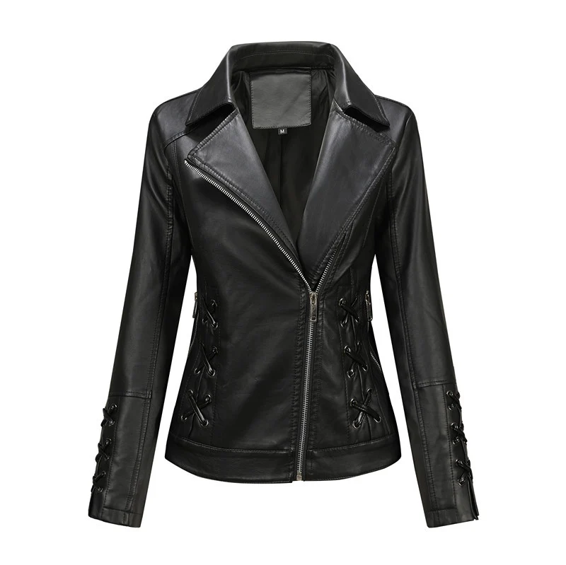 Damen Taillierte Bikerjacke aus Kunstleder mit seitlicher Schnürung und asymmetrischem Reißverschluss Drune