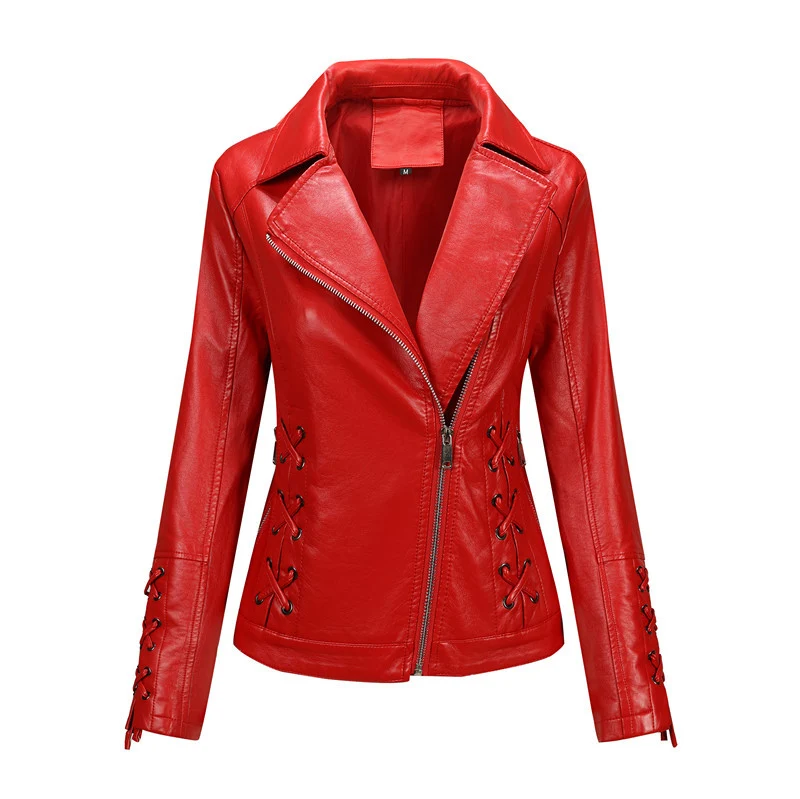 Damen Taillierte Bikerjacke aus Kunstleder mit seitlicher Schnürung und asymmetrischem Reißverschluss Drune