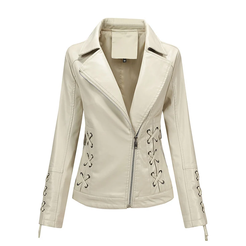 Damen Taillierte Bikerjacke aus Kunstleder mit seitlicher Schnürung und asymmetrischem Reißverschluss Drune