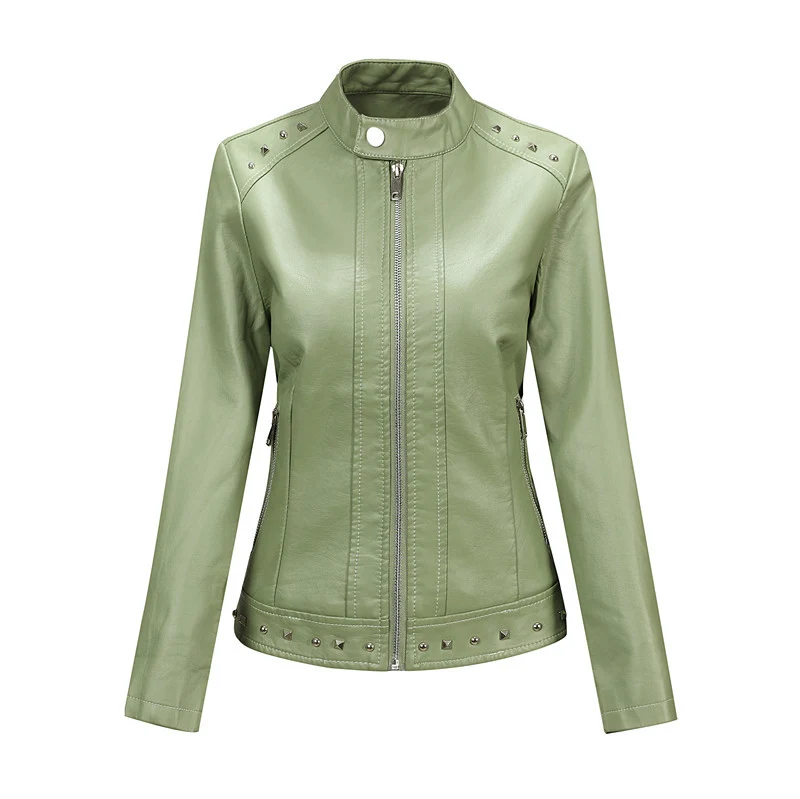 Damen Bikerjacke aus Lederimitat mit Nietenverzierung und tailliertem Schnitt Drune