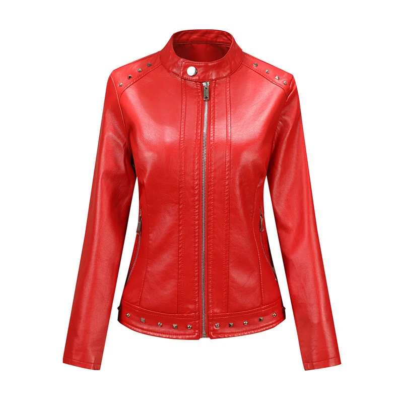 Damen Bikerjacke aus Lederimitat mit Nietenverzierung und tailliertem Schnitt Drune