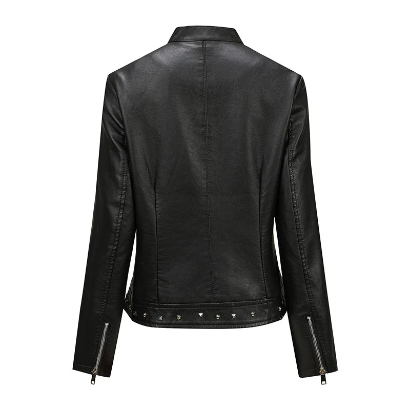 Damen Bikerjacke aus Lederimitat mit Nietenverzierung und tailliertem Schnitt Drune