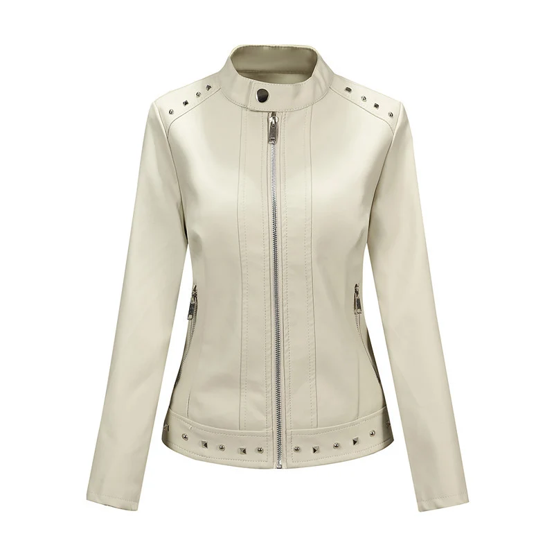 Damen Bikerjacke aus Lederimitat mit Nietenverzierung und tailliertem Schnitt Drune