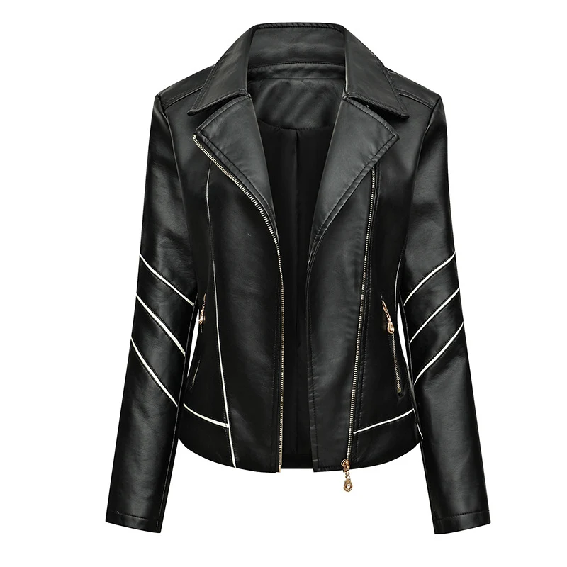 Damen Bikerjacke aus Kunstleder mit asymmetrischen Ziernähten und tailliertem Schnitt Drune