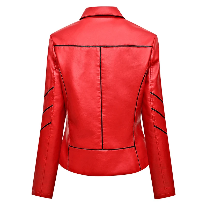 Damen Bikerjacke aus Kunstleder mit asymmetrischen Ziernähten und tailliertem Schnitt Drune