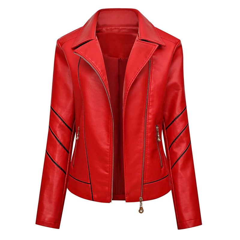 Damen Bikerjacke aus Kunstleder mit asymmetrischen Ziernähten und tailliertem Schnitt Drune