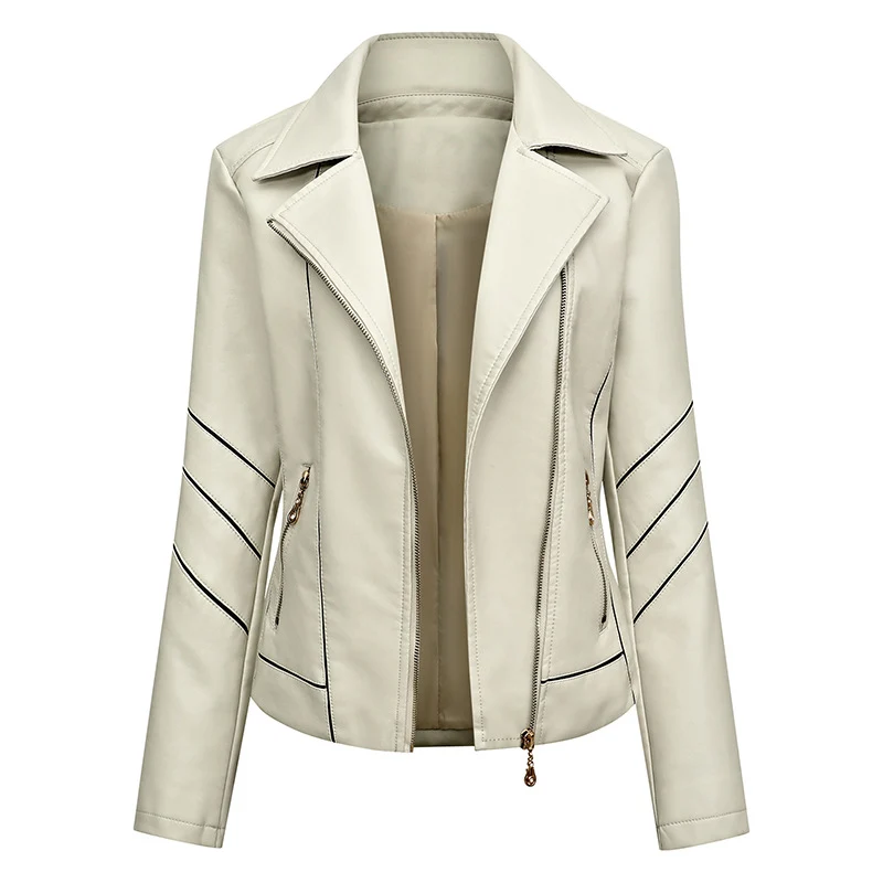 Damen Bikerjacke aus Kunstleder mit asymmetrischen Ziernähten und tailliertem Schnitt Drune