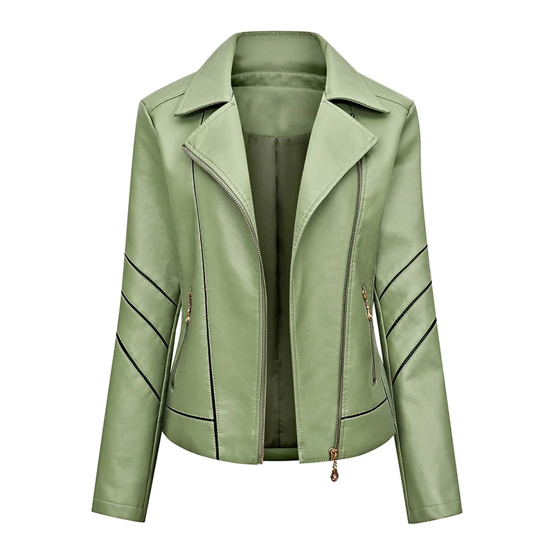 Damen Bikerjacke aus Kunstleder mit asymmetrischen Ziernähten und tailliertem Schnitt Drune