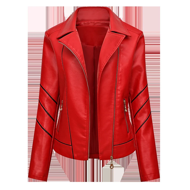 Damen Bikerjacke aus Kunstleder mit asymmetrischen Ziernähten und tailliertem Schnitt Drune