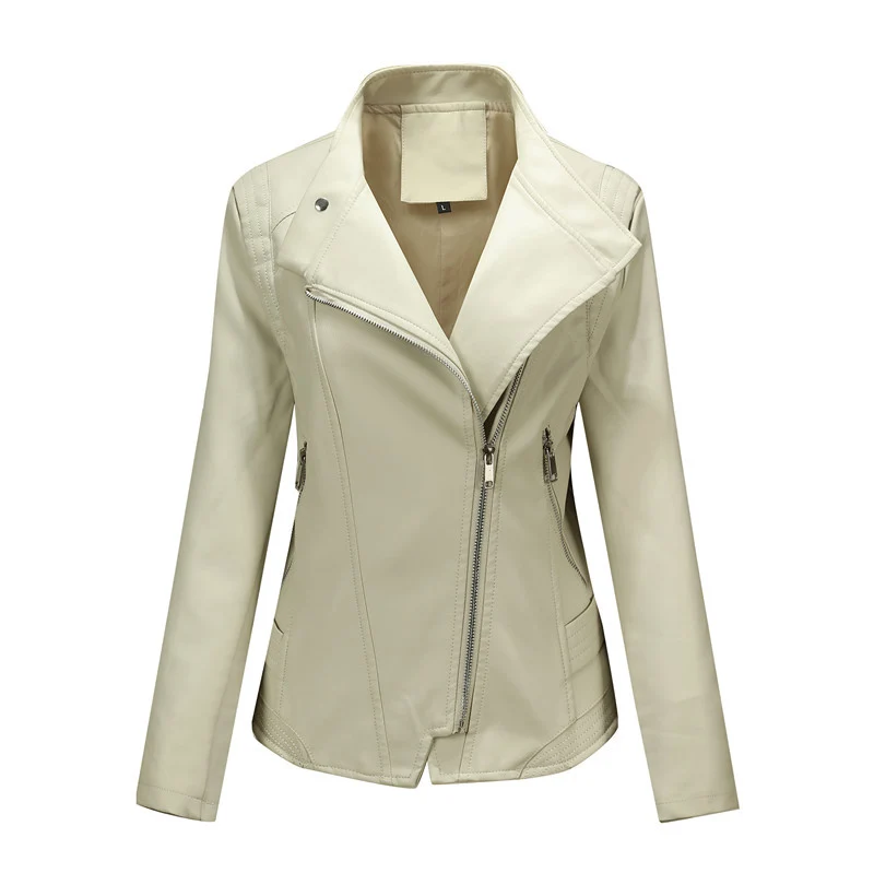 Damen Asymmetrische Bikerjacke aus Kunstleder mit Nietenbesatz und tailliertem Schnitt Drune